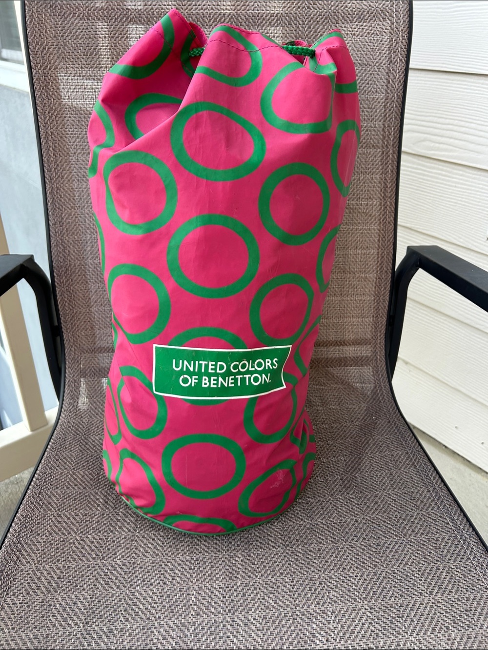 United Colors Of Benetton Vintage Y2K Pink and Green Drawstring Storage Sack